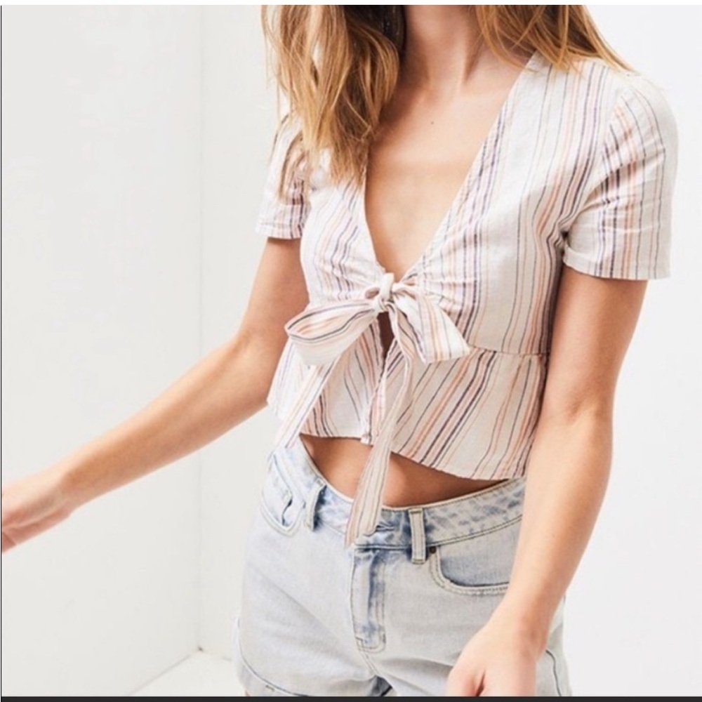 PacSun Lottie‎ Moss Stripes Tie-Front Linen Top NWT